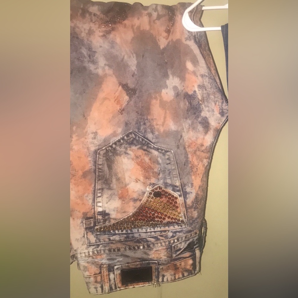 Orange and brown Robin jeans w/long flaps/Rhinestoes READ DESCRIPTION
